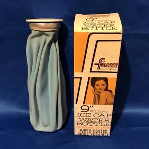 Vintage 1970s Finesse 9” Blue Velour Rubber Water Bottle *New in Box*